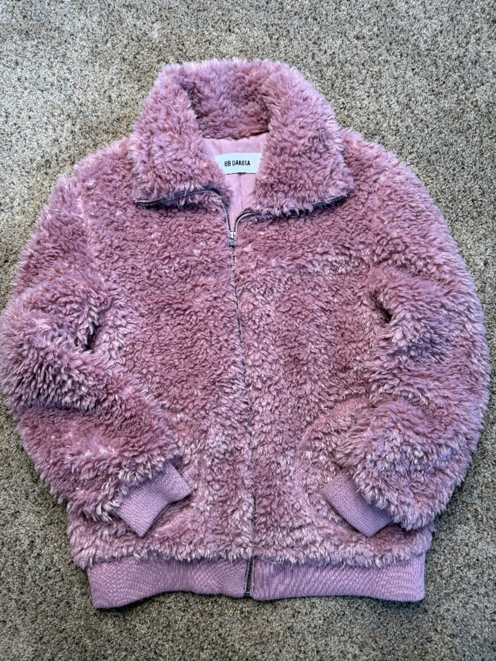 BB Dakota Faux Fur Mauve Jacket, Size M